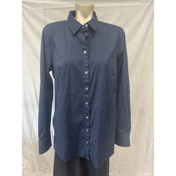 Ann Taylor‎ Womens Navy Blue Button Up Shirt Size 14 Long Sleeve Formal Casual - Picture 1 of 9